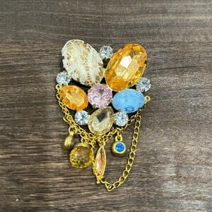 Vintage multicolored jewel stone brooch